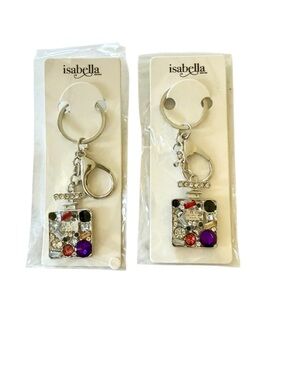 Isabella Silver Multicolor Crystal Keychain Charm bundle of 2 nwt